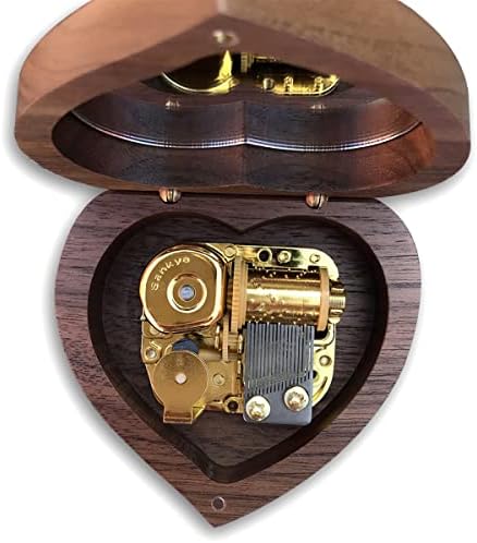 Binkegg מנגן [איזה עולם נפלא] אגוז עץ קופסת מוסיקה בצורת לב עם תנועה מוזיקלית של סנקיו